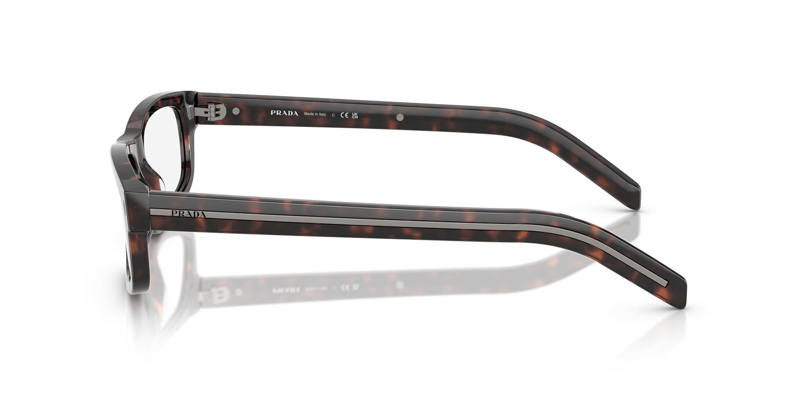 Das Bild zeigt die Bügel die Prada Brille B02V in Root havana.
